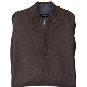 Alfani Mens Size XL Brown 100% Cotton 1/4 Zip Rib Collar Long Sleeve Sweater